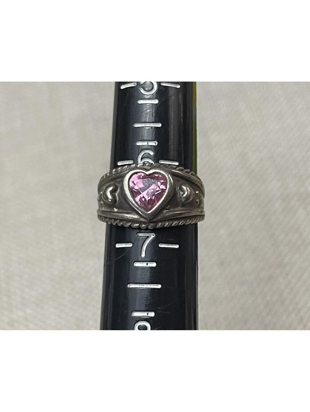 Vtg Sterling Silver Pink CZ Heart Bezel Wide Band Avon Ring Size 6.5 Rare